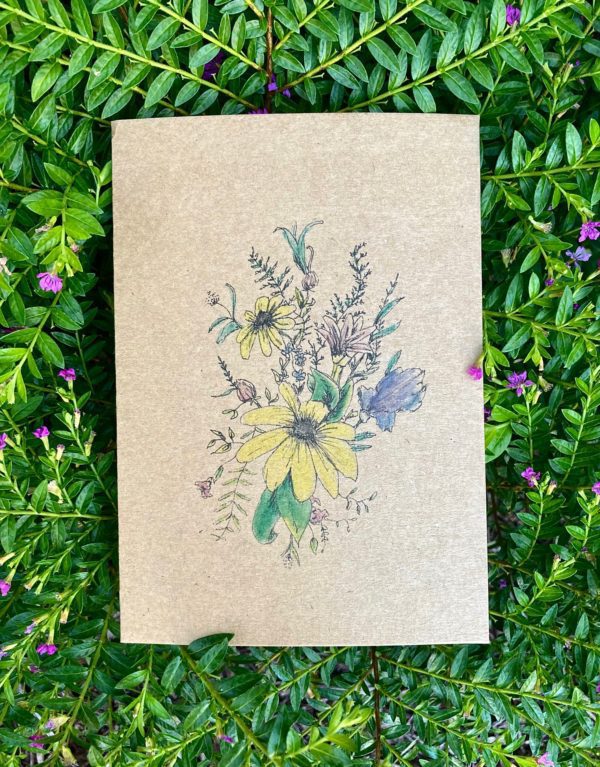 Susan and Iris Bouquet - Color on Brown Cardstock