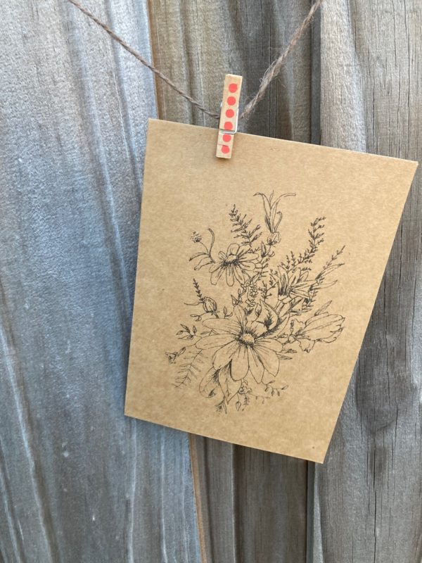Susan and Iris Bouquet - BW on Brown Cardstock
